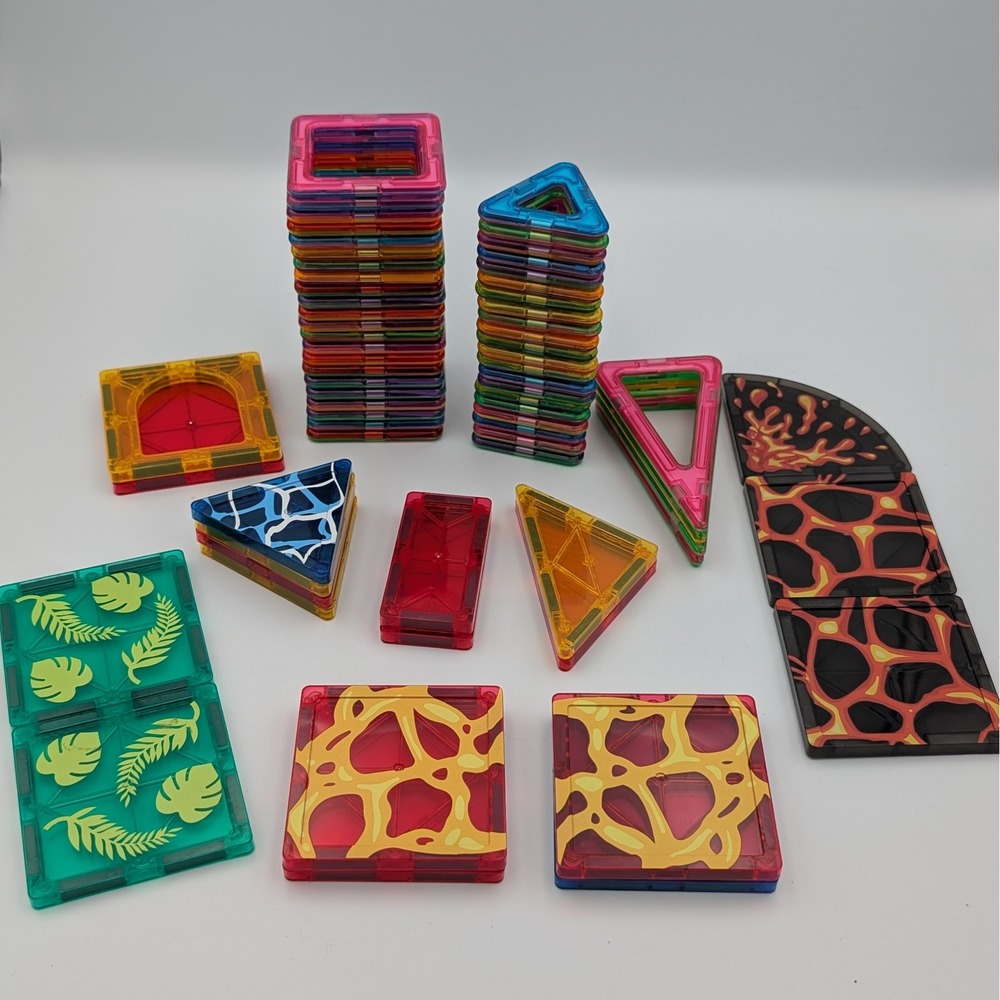 Magnetic Building Tiles Mixed Lot Translucent Shapes Jungle Lava Pattern Blocks